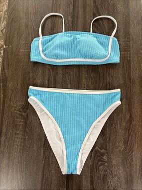Cupshe Light Blue Bikini Set with White Trim